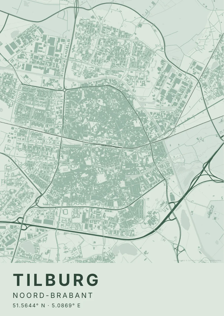 Kaartposter Tilburg in Salie stijl