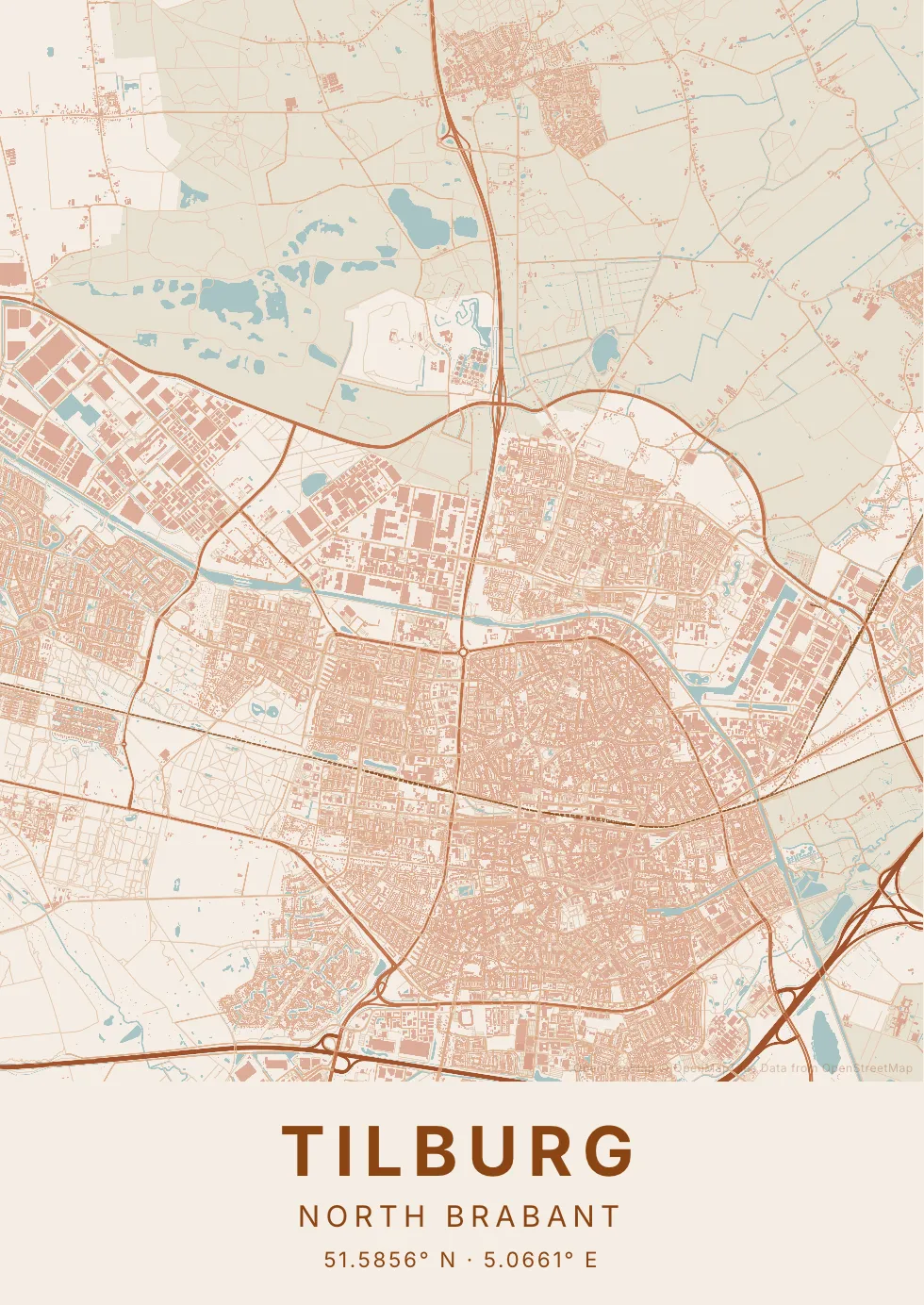 Kaartposter van Tilburg