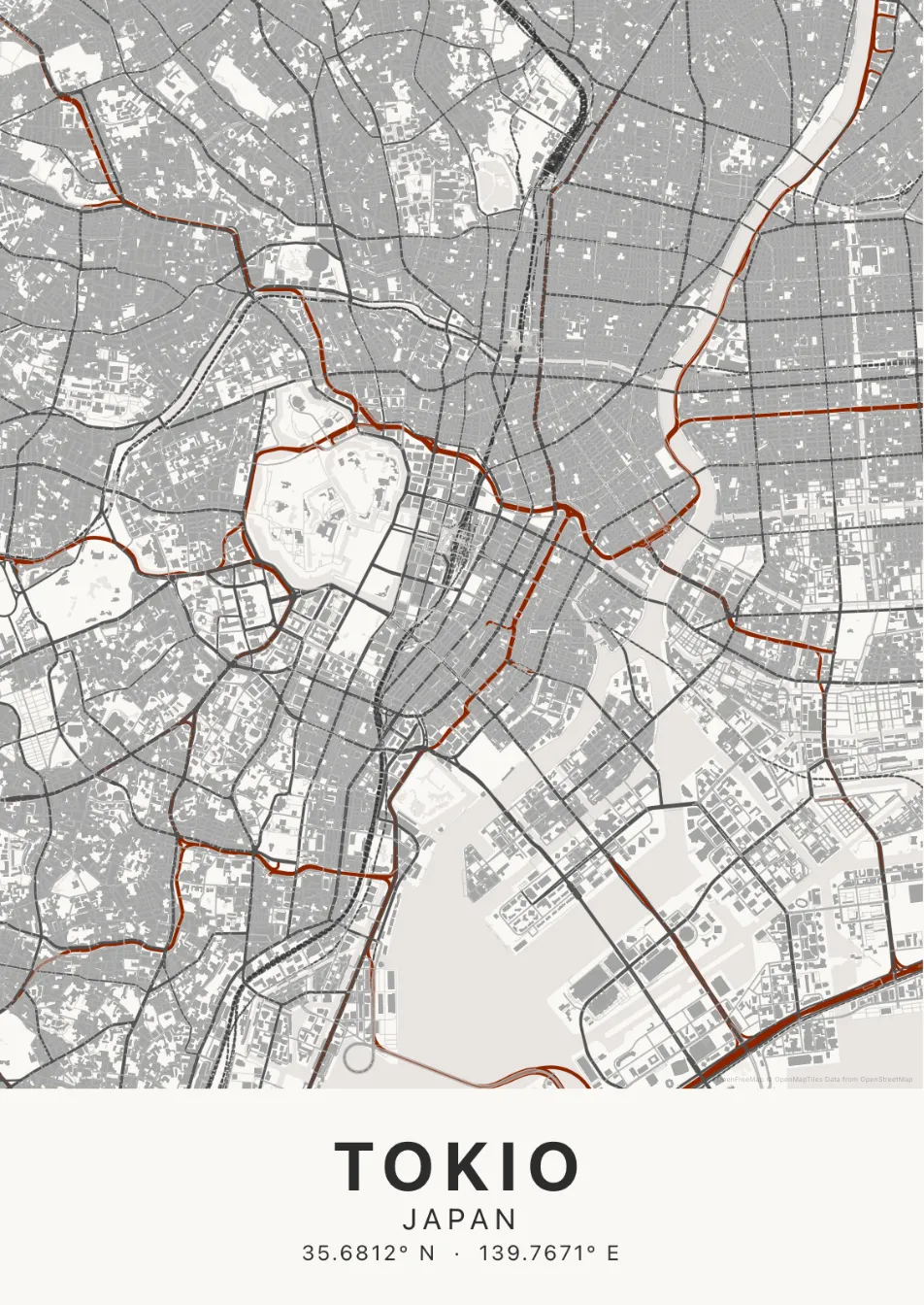Kaartposter Tokio in Inktwas stijl