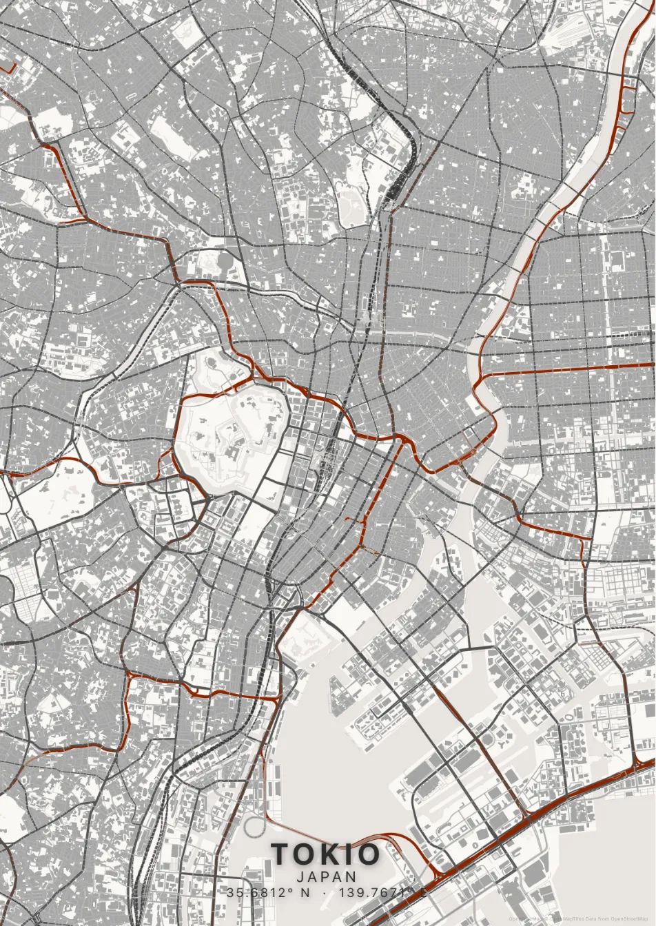 Kaartposter Tokio in Inktwas stijl