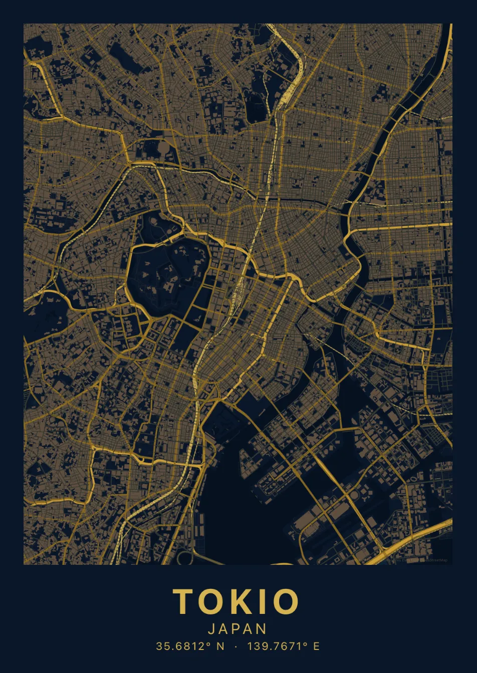 Kaartposter Tokio in Nachtblauw stijl
