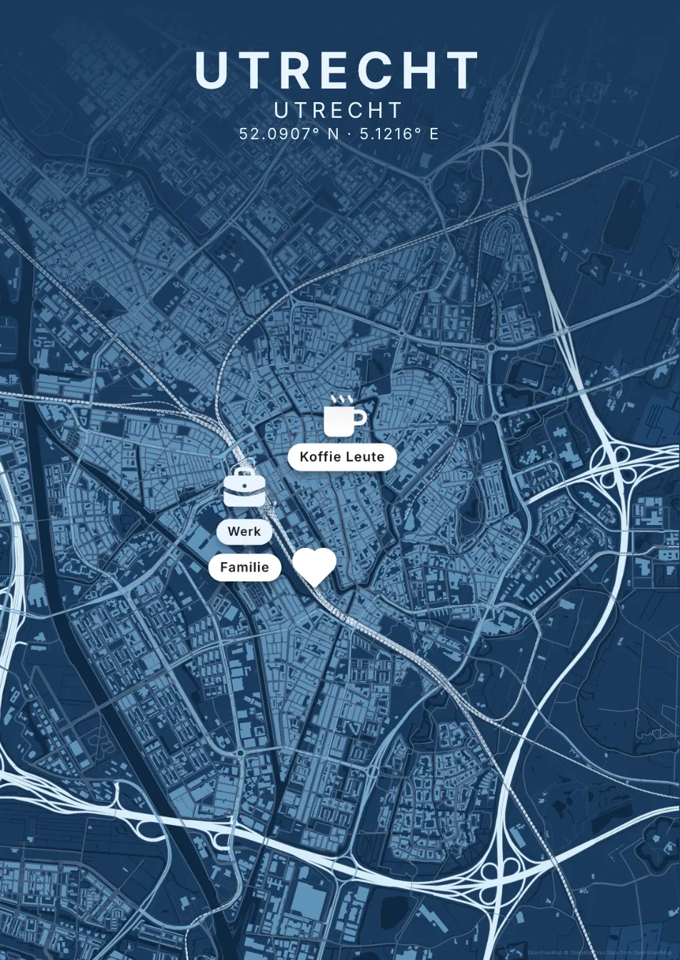 Kaartposter Utrecht in Blauwdruk stijl