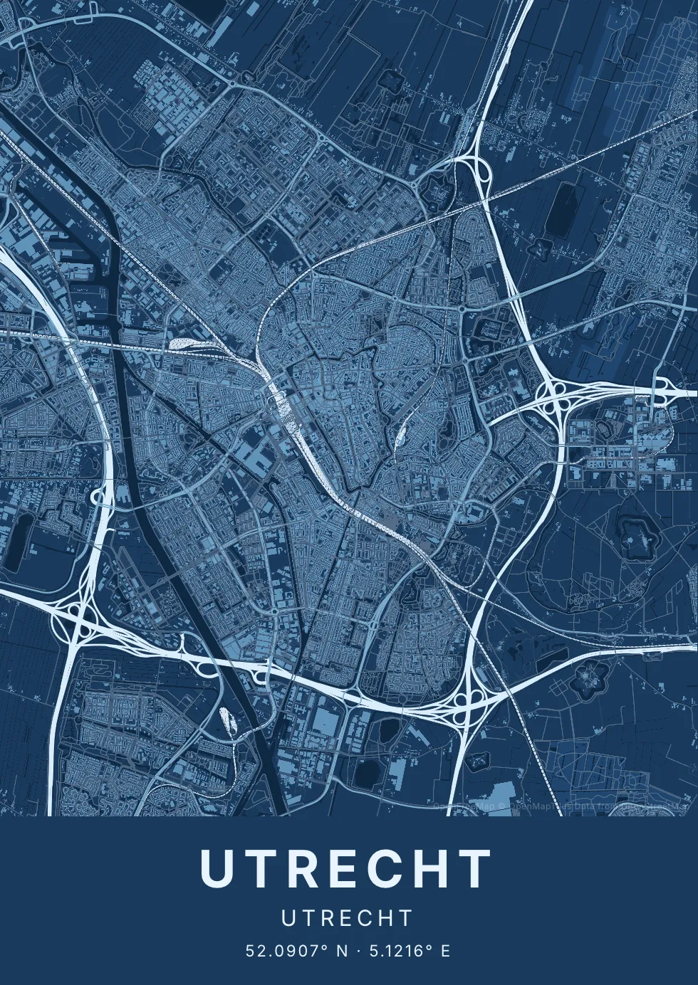 Utrecht in Blauwdruk stijl