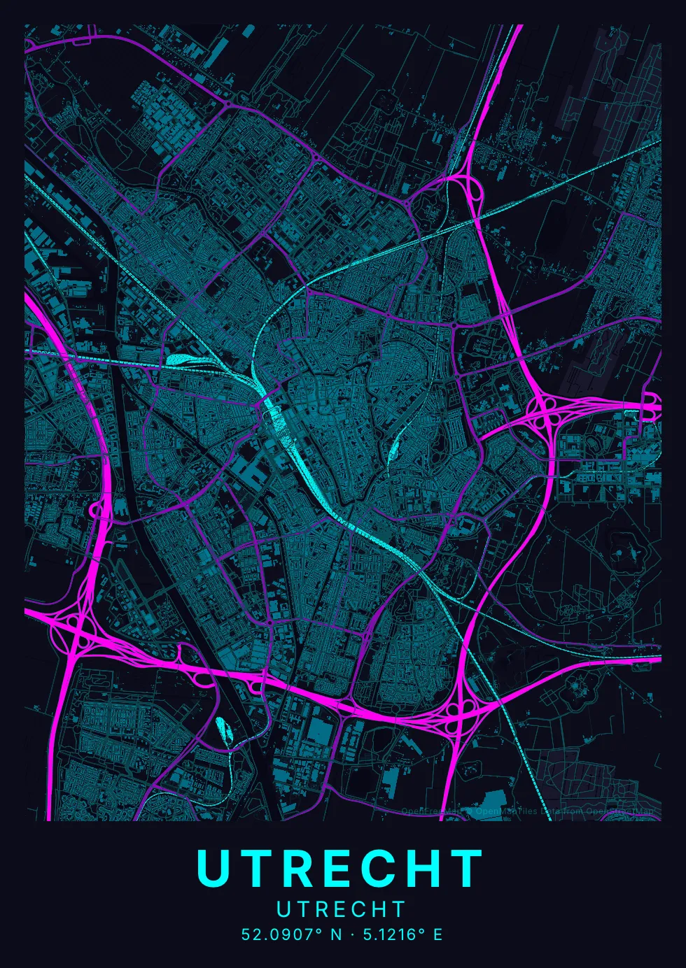 Neon kaartposter stijl