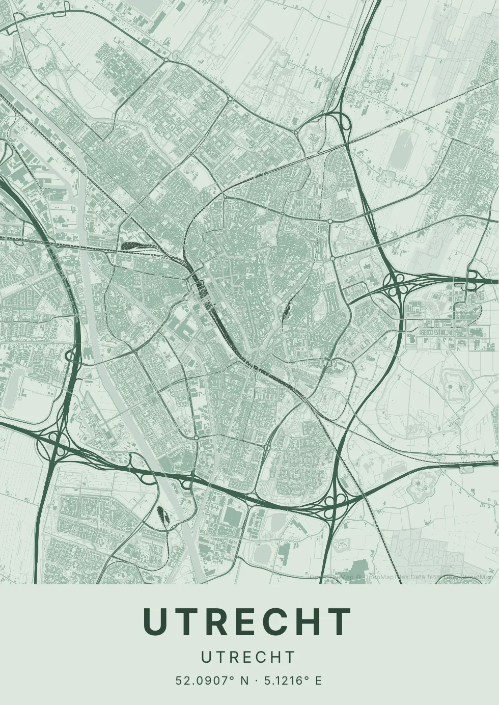 Utrecht kaartposter in Salie stijl