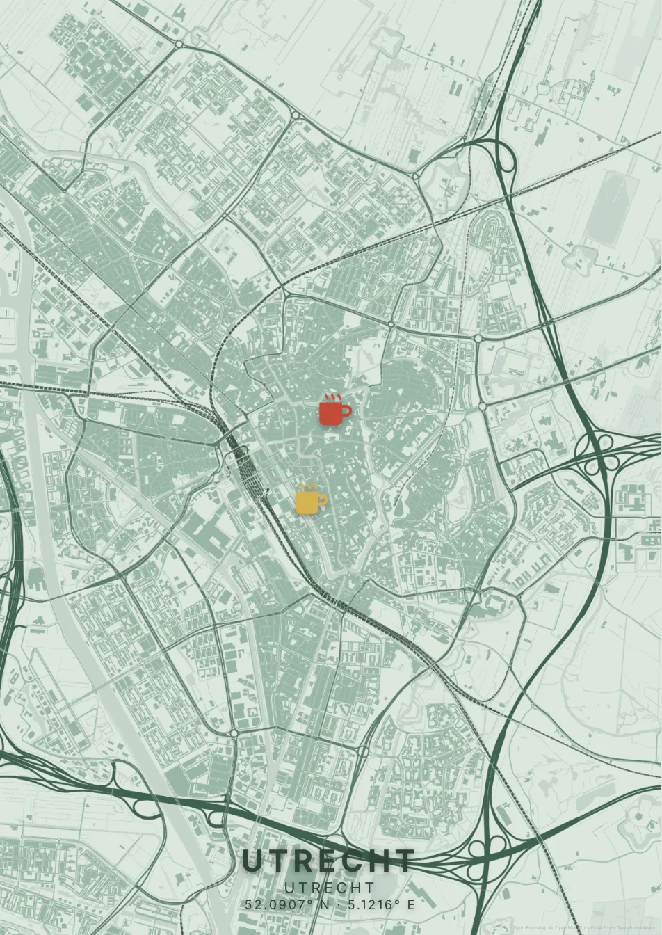 Kaartposter Utrecht in Salie stijl