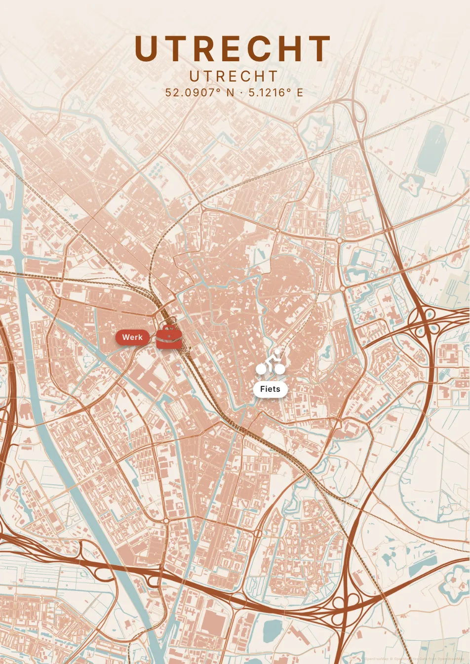 Kaartposter Utrecht in Klei stijl