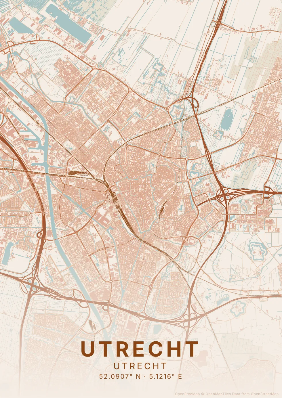 Kaartposter van Utrecht