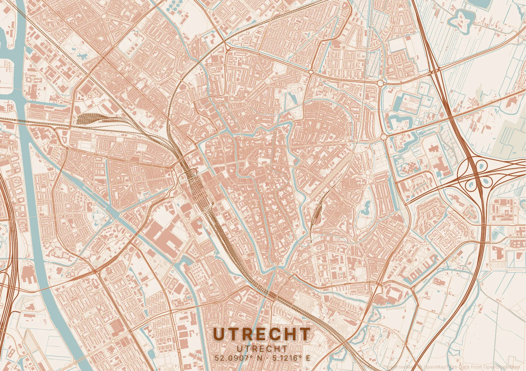 Liggende kaartposter Utrecht in Klei stijl