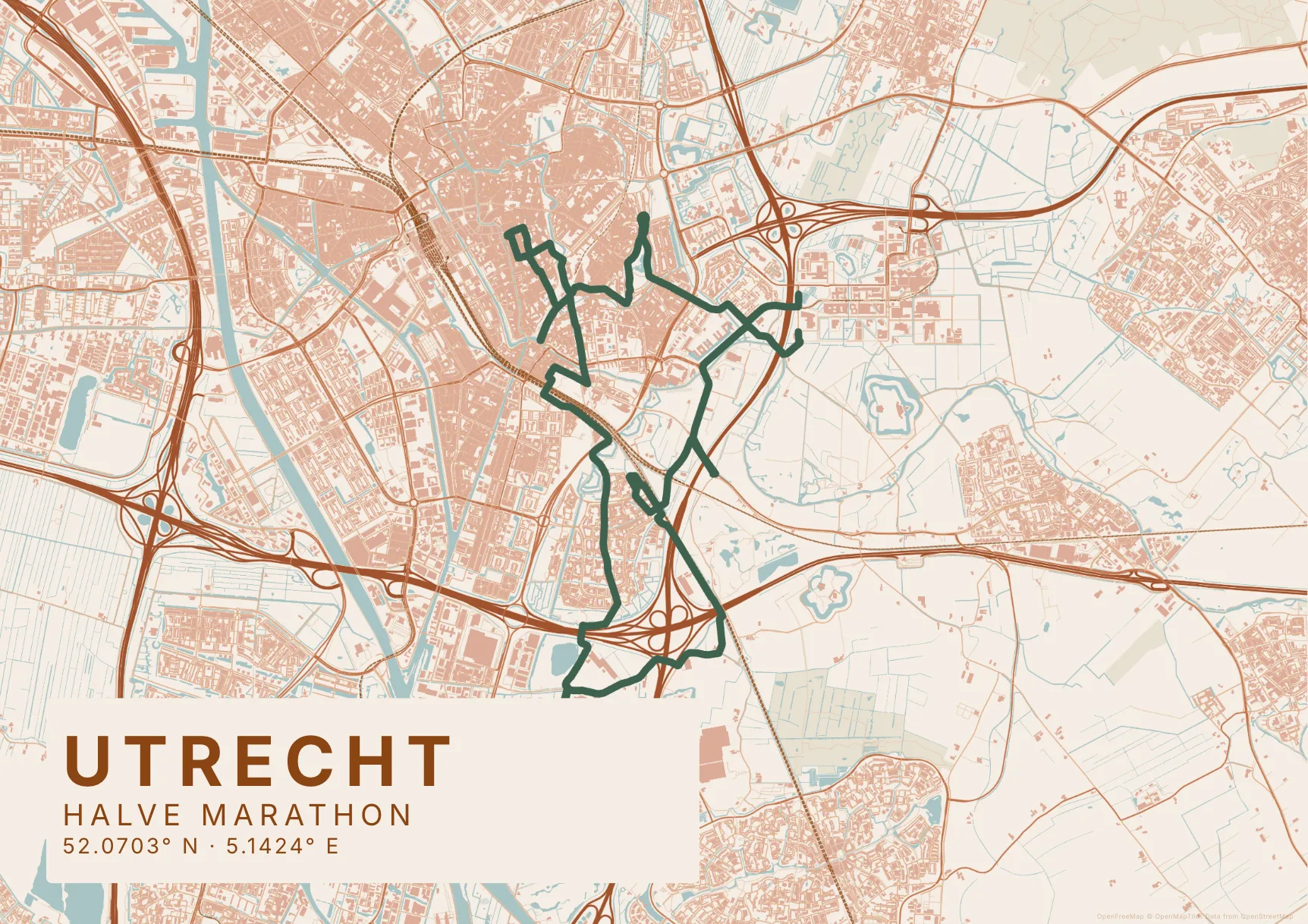Kaartposter Utrecht in Klei stijl