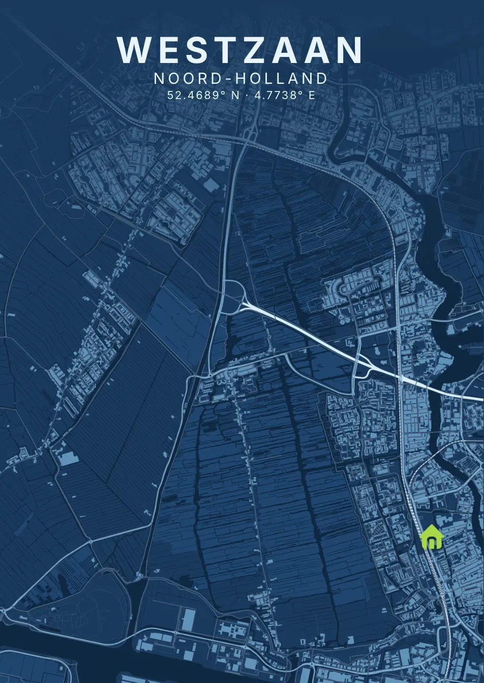 Kaartposter Zaanstad in Blauwdruk stijl