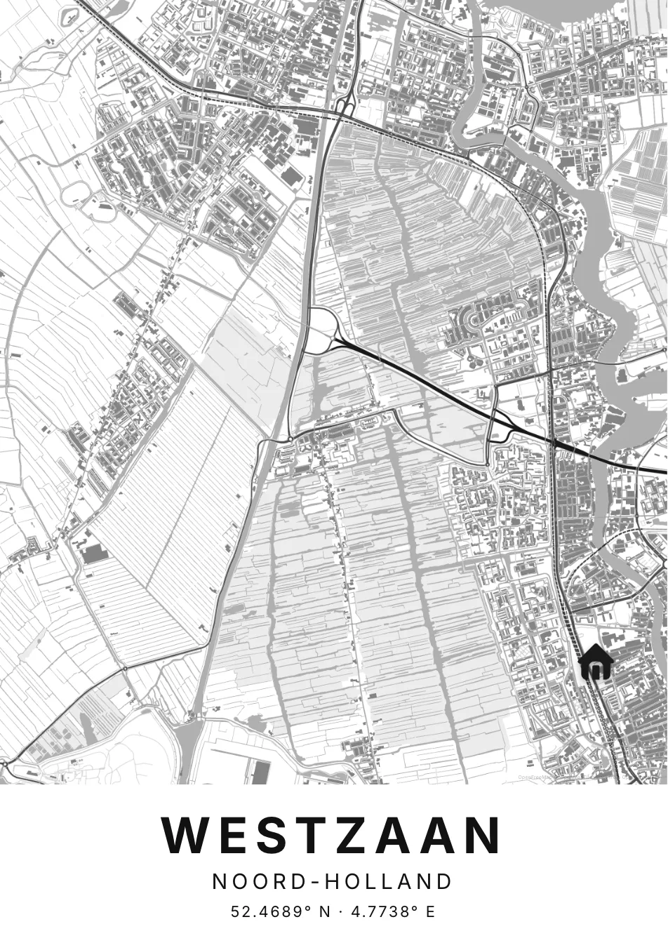 Kaartposter Zaanstad in Helder stijl