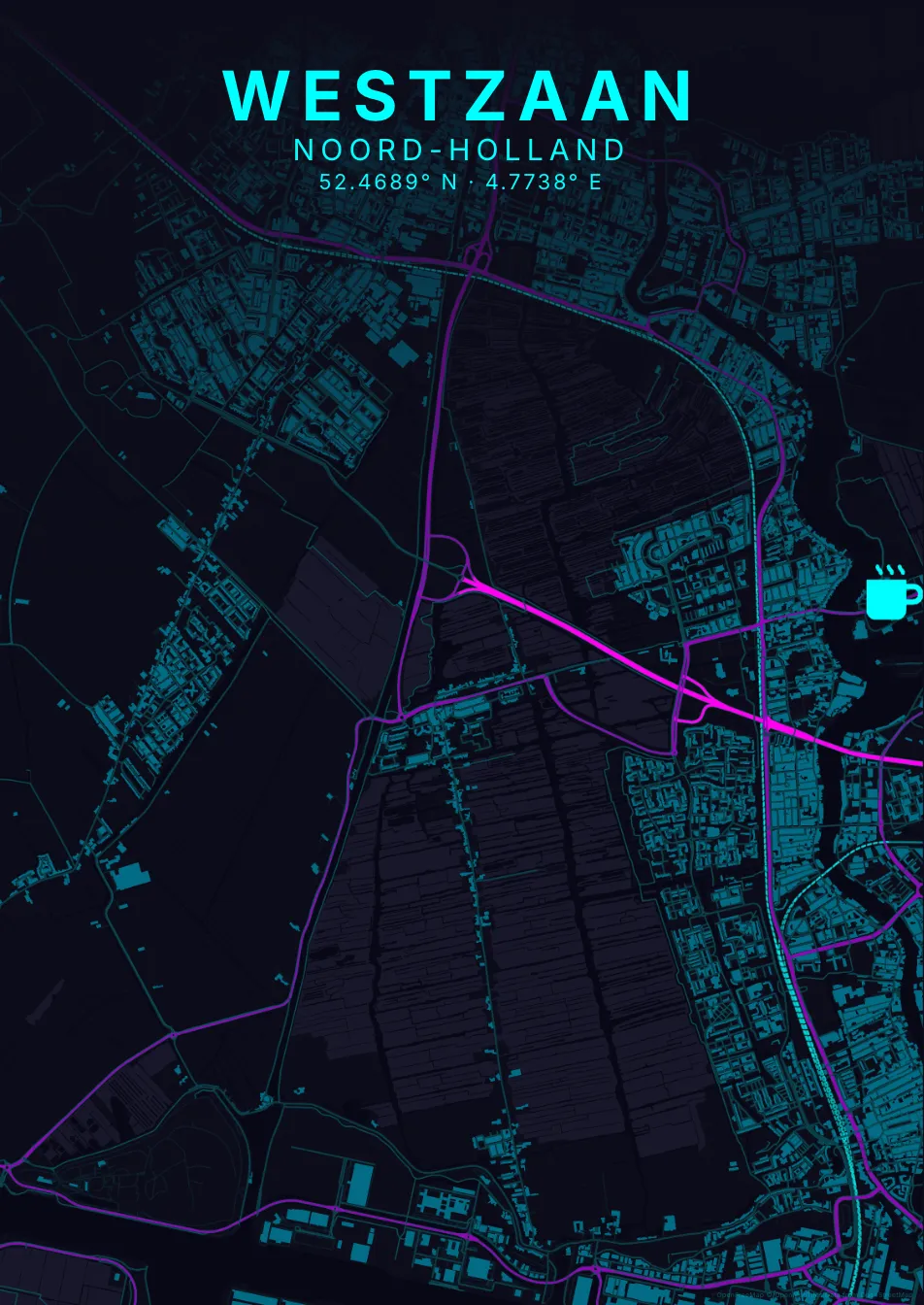 Kaartposter Zaanstad in Neon stijl
