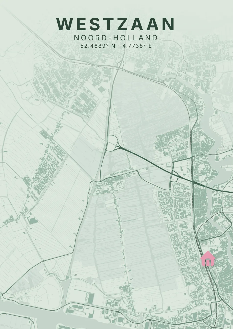 Kaartposter Zaanstad in Salie stijl