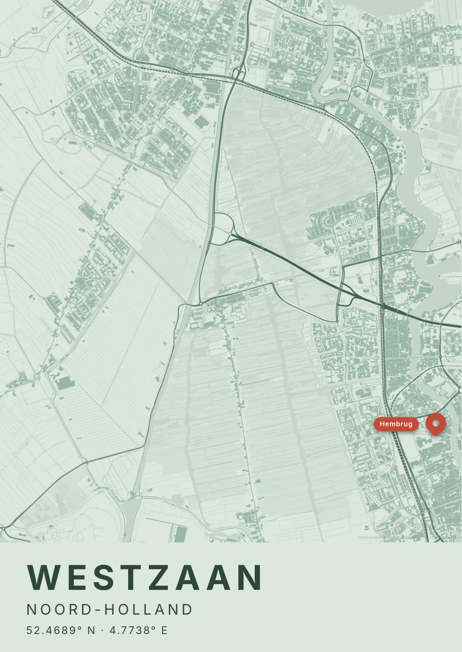 Kaartposter Zaanstad in Salie stijl